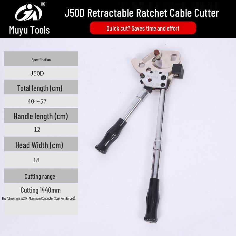 Rubberized Retractable Ratchet Cable Cutter - Gear-Type Wire Scissors