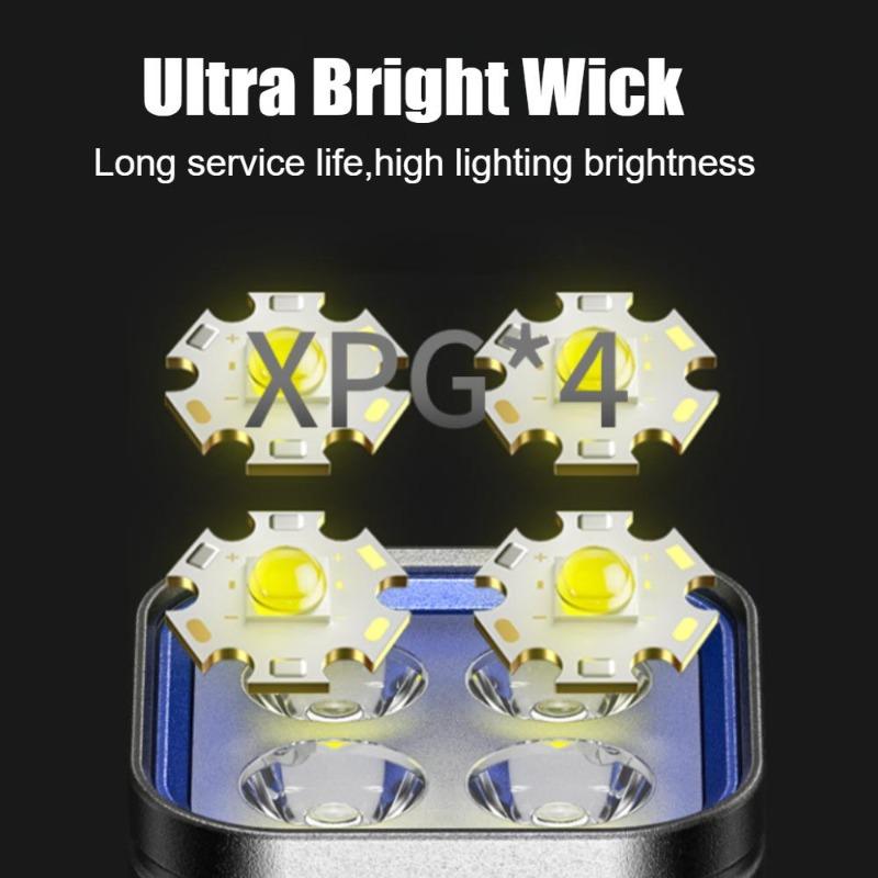 Rechargeable LED Flashlight with 3 Modes Type-C Fast Charging 4LED Torch Portable Flashlight for Night Work and Emergency Use