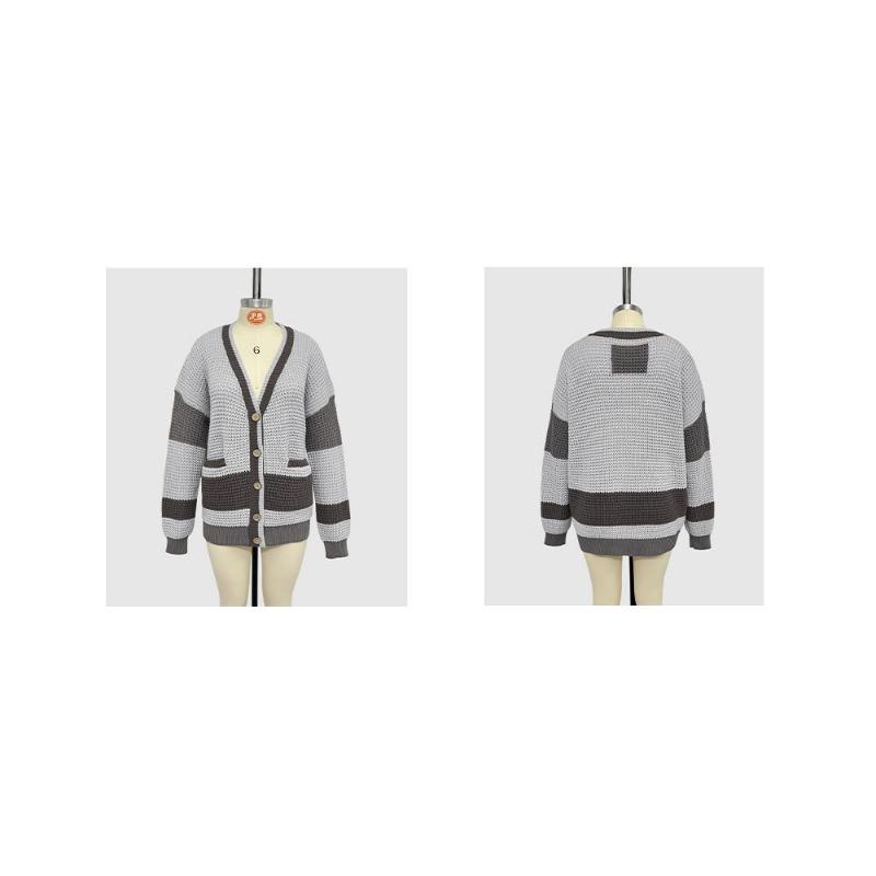 Women S V Neck Oversized Color Block Knit Cardigan Sweater
