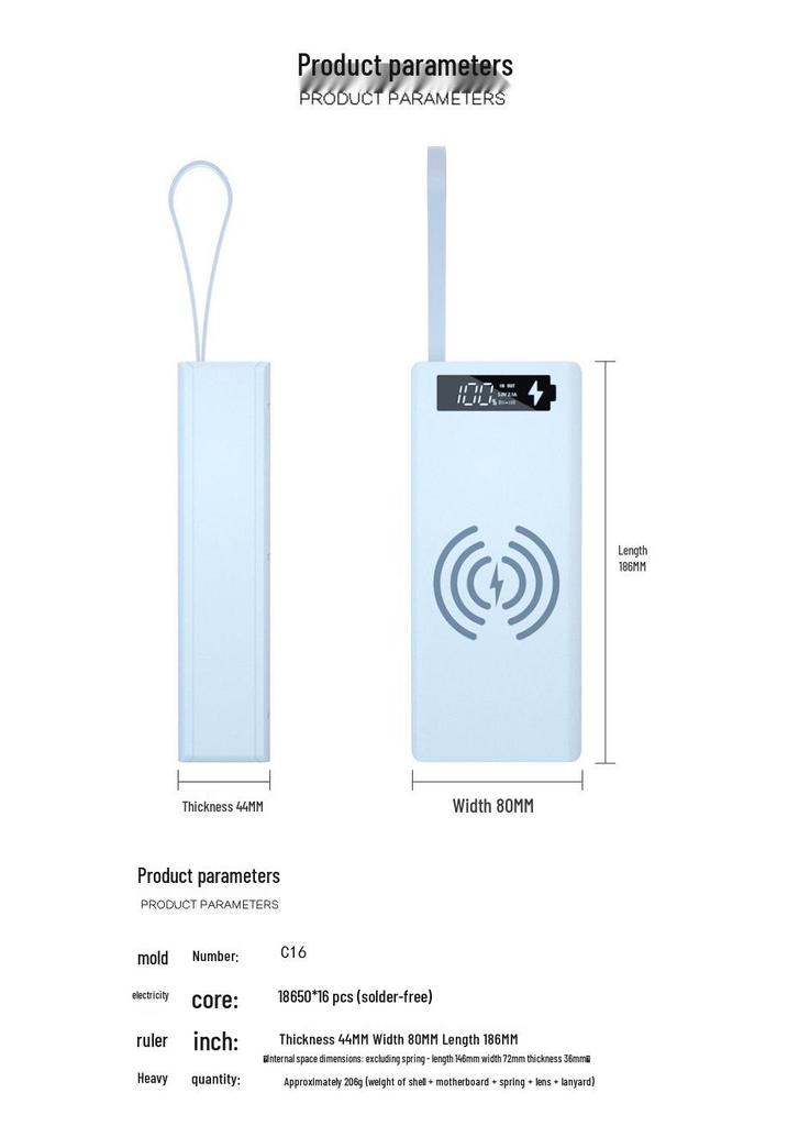 16-Slot DIY Removable 18650 Battery Power Bank with Fast Wireless Charging