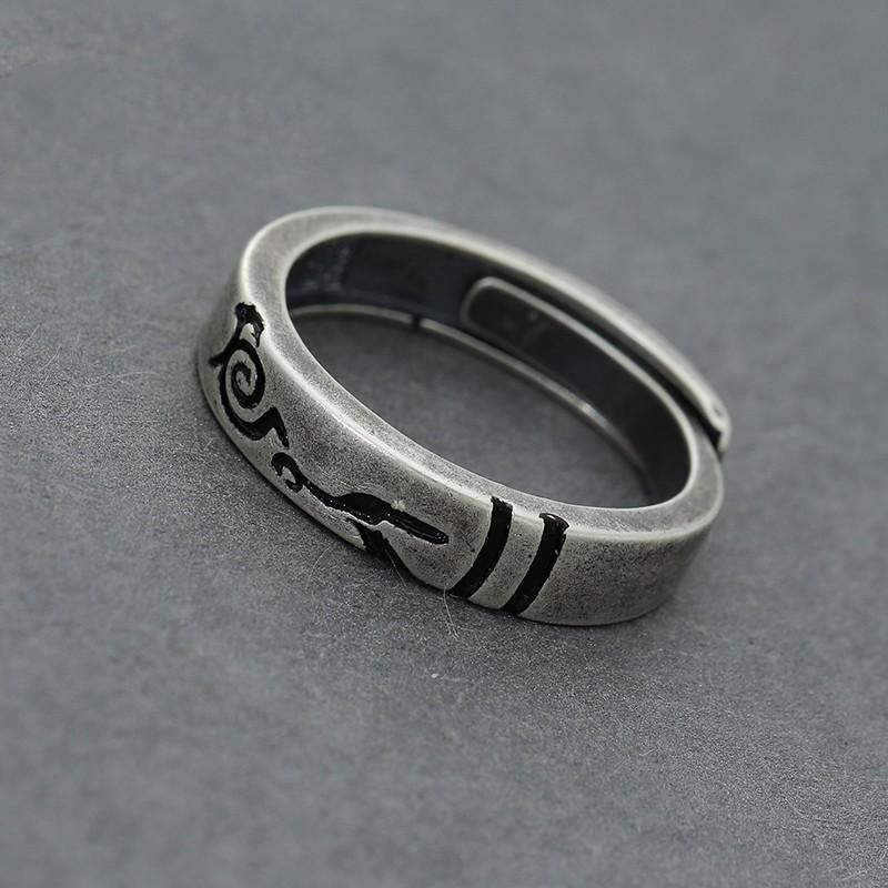 Adjustable Open Ring Couples Unisex Vintage Geometric Totem Design Plated Student Gift