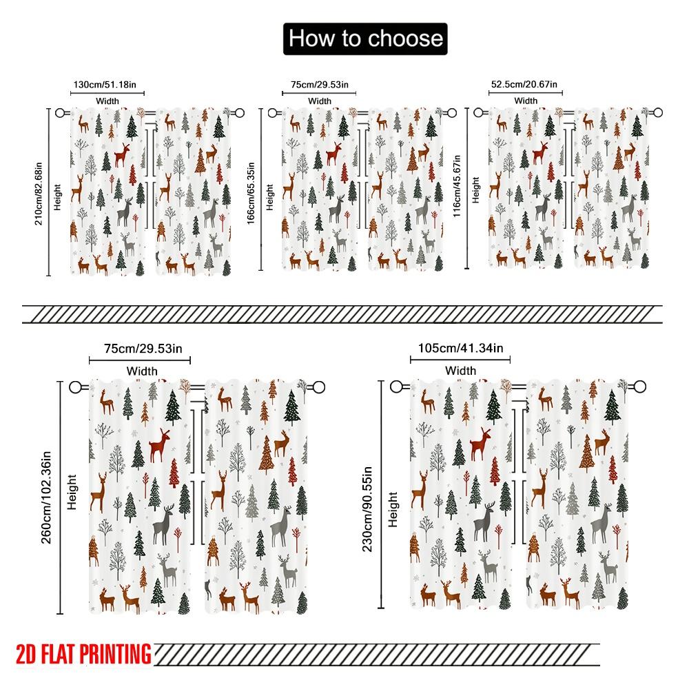 2Pcs,2D Plane Printing Curtains&Window Treatment Christmas Reindeer Snowflakes 100% Polyester (Without Rod) Outdoor Decorations