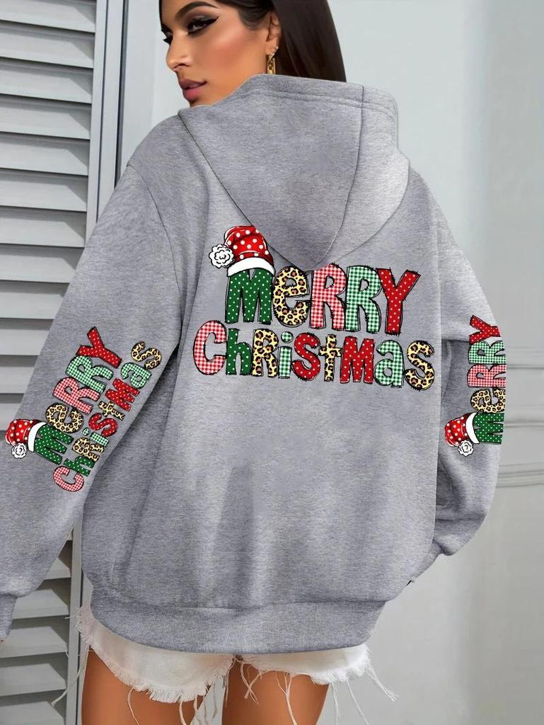 Felpa Colorata da Donna con Scritta 'Merry Christmas' e Tasca per l'Autunno