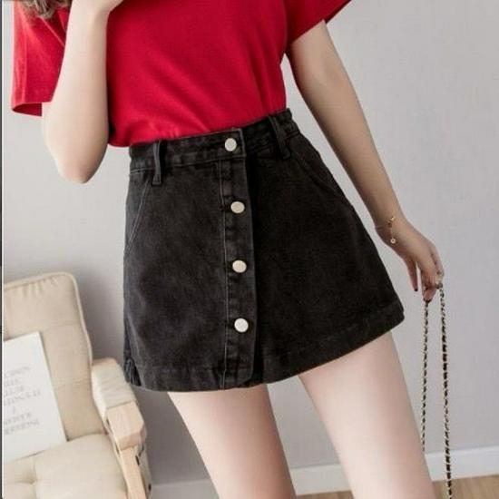 

Women s High Waist A-line Button-up Denim Shorts Skirt - Slimming Summer Style S (90-100 lbs)