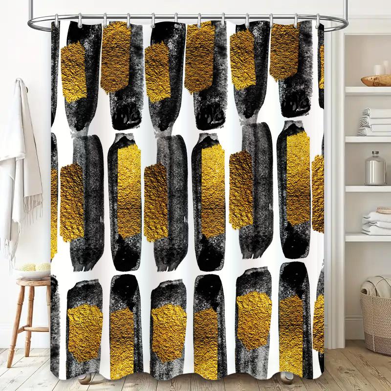 Modern Black Gold Shower Curtain Rectangular Design For Bathroom Decor Waterproof Fabric Available In Various Sizes