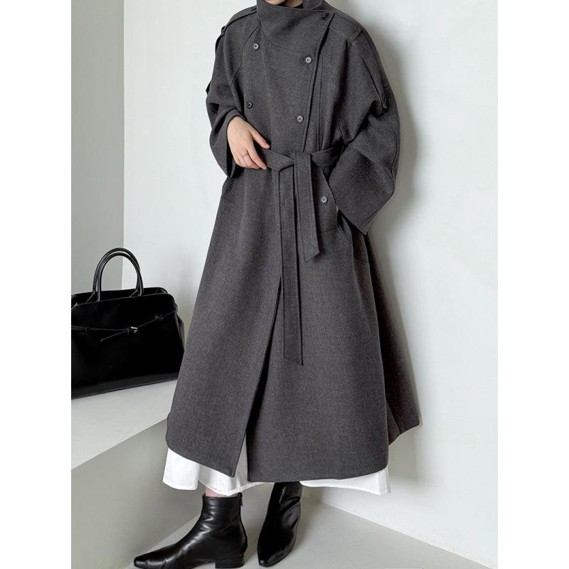 

Orange Zhi Autumn Double-Breasted Long Trench Coat - Versatile Korean Style for Women M