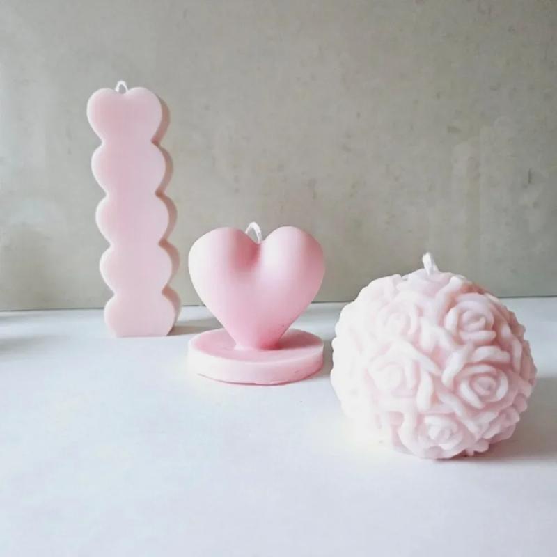 Heart-shaped Scented Candle Silicone Mold DIY Beautiful Rose Ball Resin Mould Flower Gypsum Making Tool Craft Gifts Home Decor