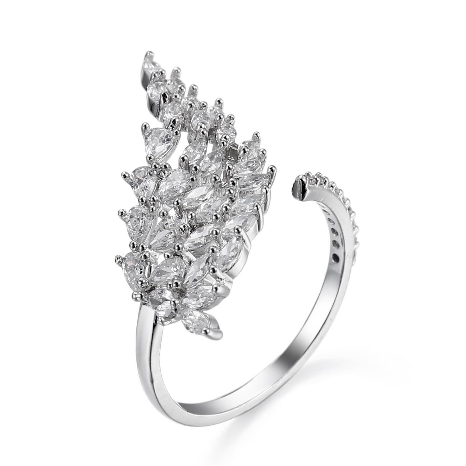 

Ювелирные изделия SODROV, белые кольца с цирконом в форме листа для женщин, ювелирные изделия для помолвки, подарок, открытое кольцо One size белый