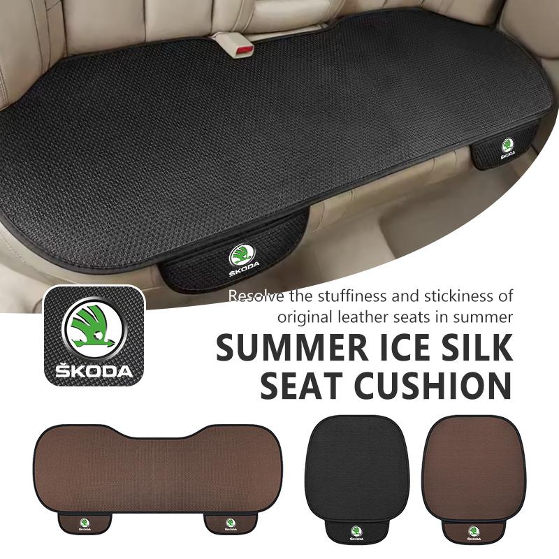 For Skoda Car Seat Cushion Cover Breathable Ice Silk Soft Mat Rapid Octavia Derivative Enyaq-iV VisionS Yeti Scala