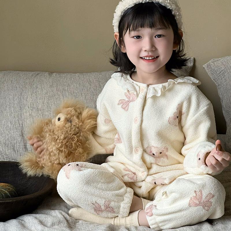 Kinder Pyjamas Herbst und Winter Plus Samt Verdickung Mädchen Baby Home Service Anzug Koreanische Spitze