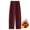 Ankola Women's Red Fleece-Lined Straight-Leg Banana Pants - Autumn/Winter 2024 Casual Style