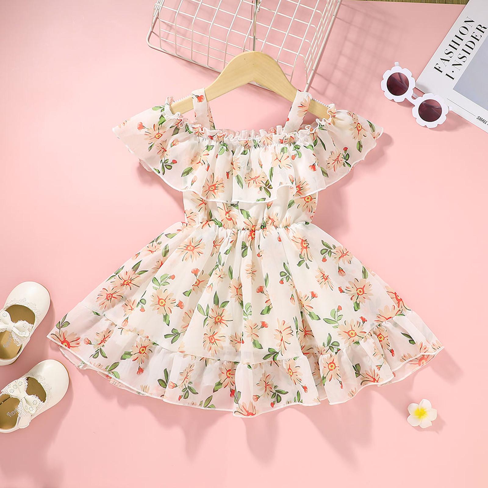 

Summer Toddler Kids Baby Girls Floral Print Casual Ruffle Slip Dress Princess 100 зелений