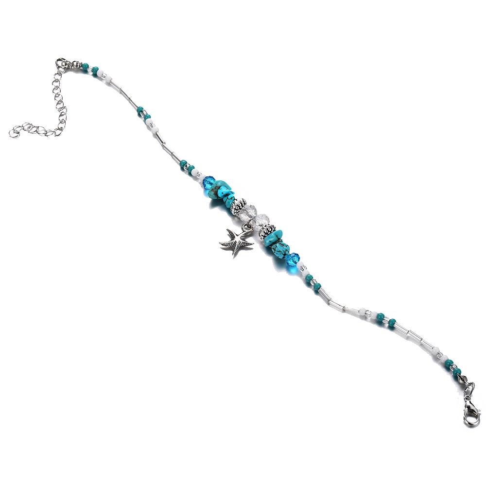 F506 Han Zhi Shang European/American Beach Anklet: Starfish Pendant with Vintage Rice Beads