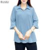 ZANZEA Damen Casual Umlegekragen 3/4 Ärmel Lockere Bluse