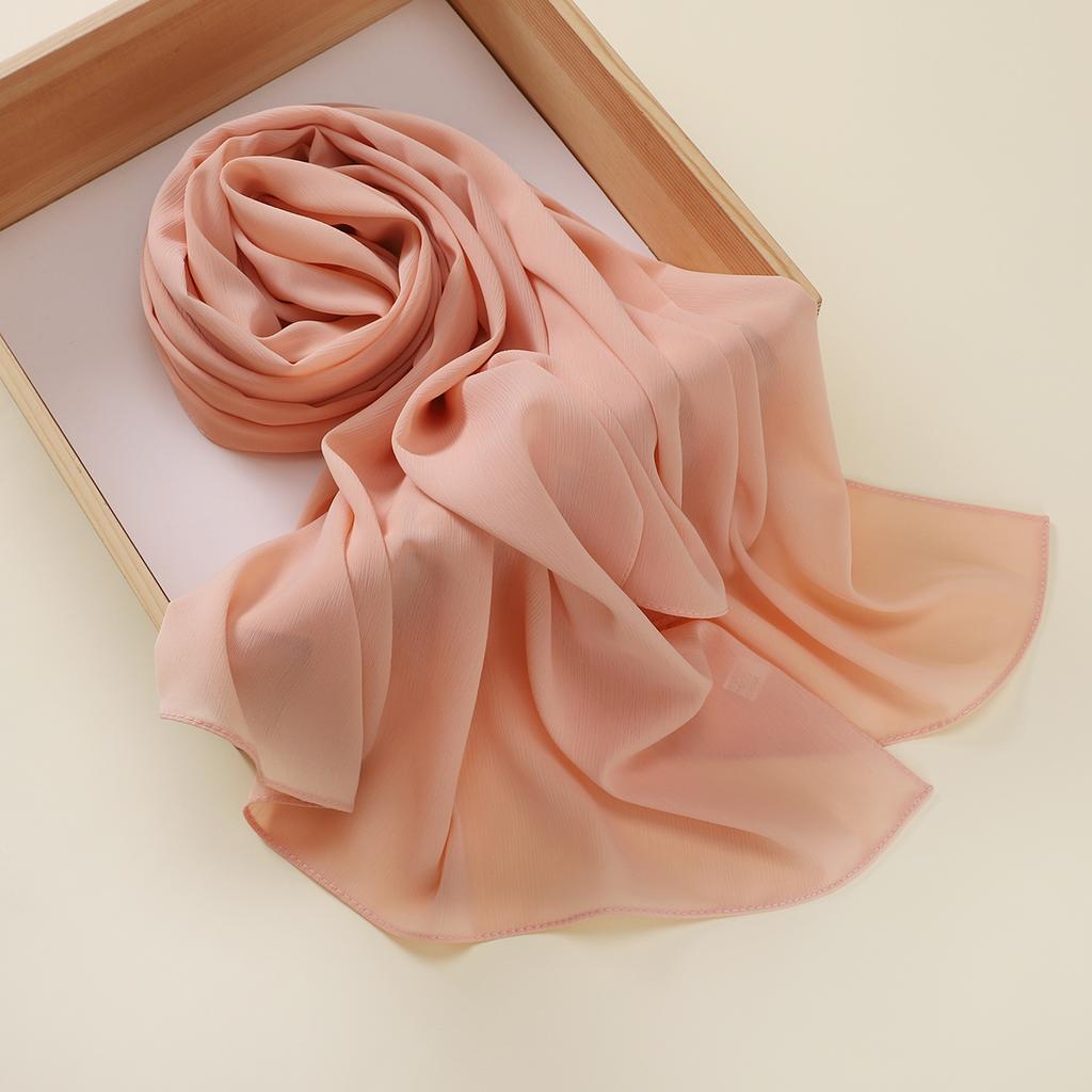 Muslim Plain Crinkle Hijabs Heavy Chiffon Scarf Arab Crepe Shawl Wraps Islamic Headband Solid Color Foulard Women