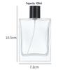 Threaded Flat Square Glass Perfume Bottle, 50ml Press Spray & 30ml Portable Refill, Transparent