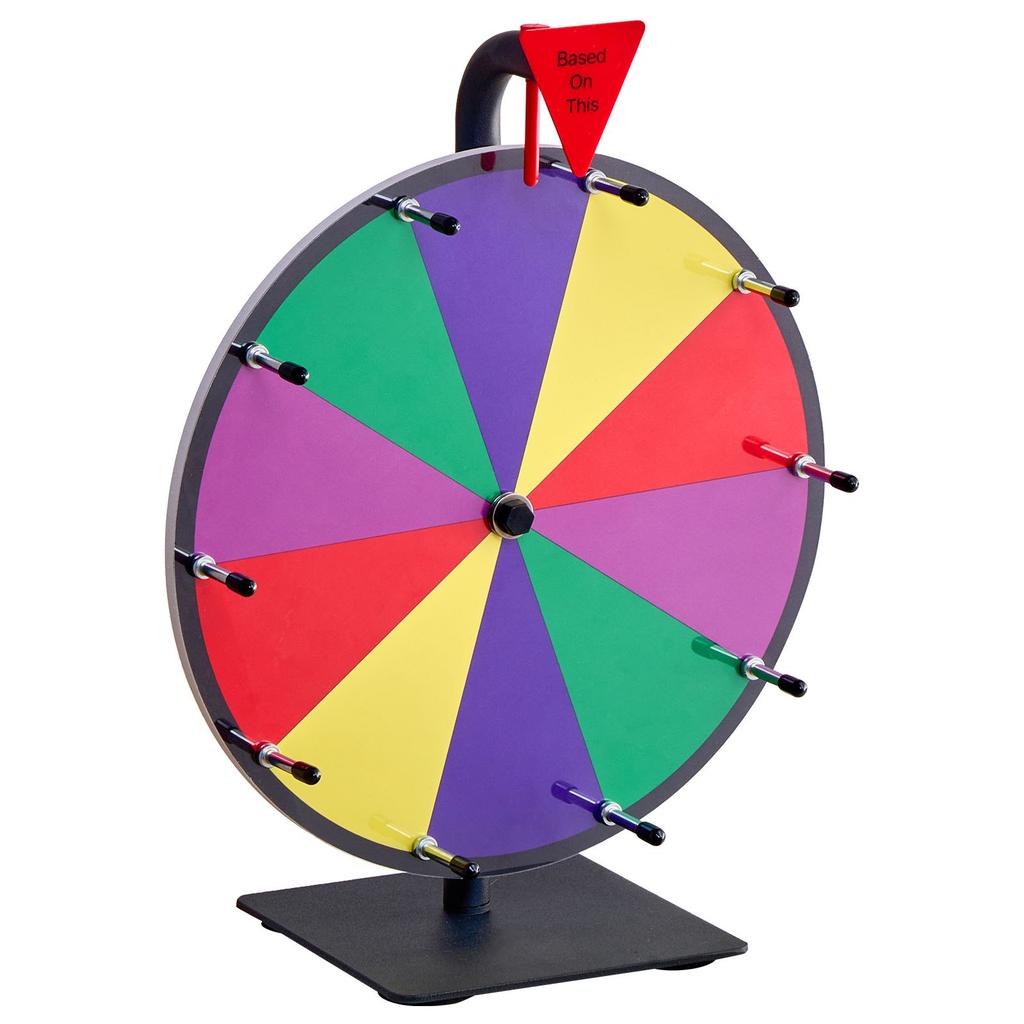 VEVOR 305 mm Spinning Prize Wheel, 10 Slots Spinning Wheel with Stand, Tabletop Win Fortune Roulette with a Dry Erase and 2 Markers, 5 Colors