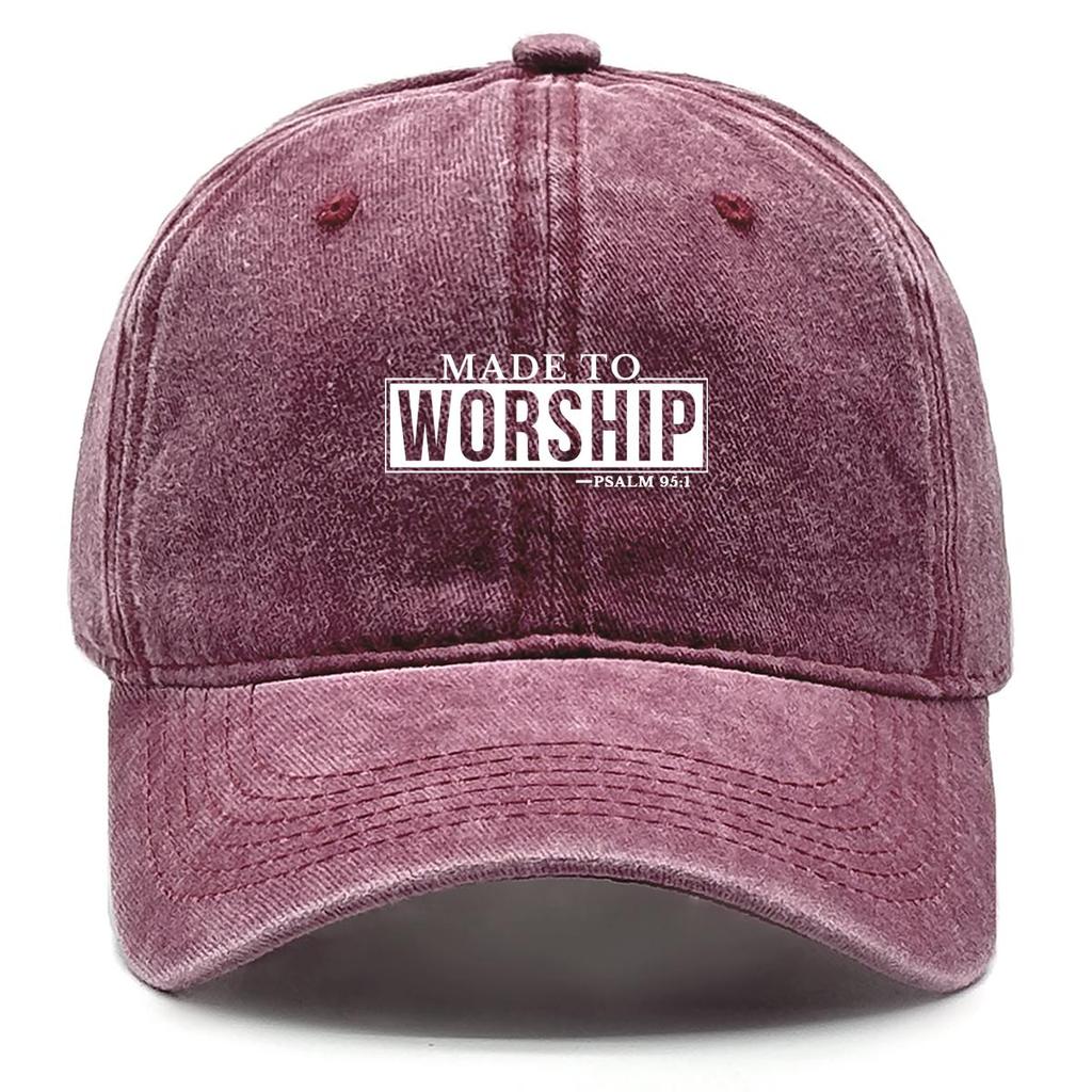 MADE TO WORSHIP" Print Snapback Baseball Hat, Bible Scriptures Trucker Hat Washed Stylish Summer Cozy Snapback Baseball Cap