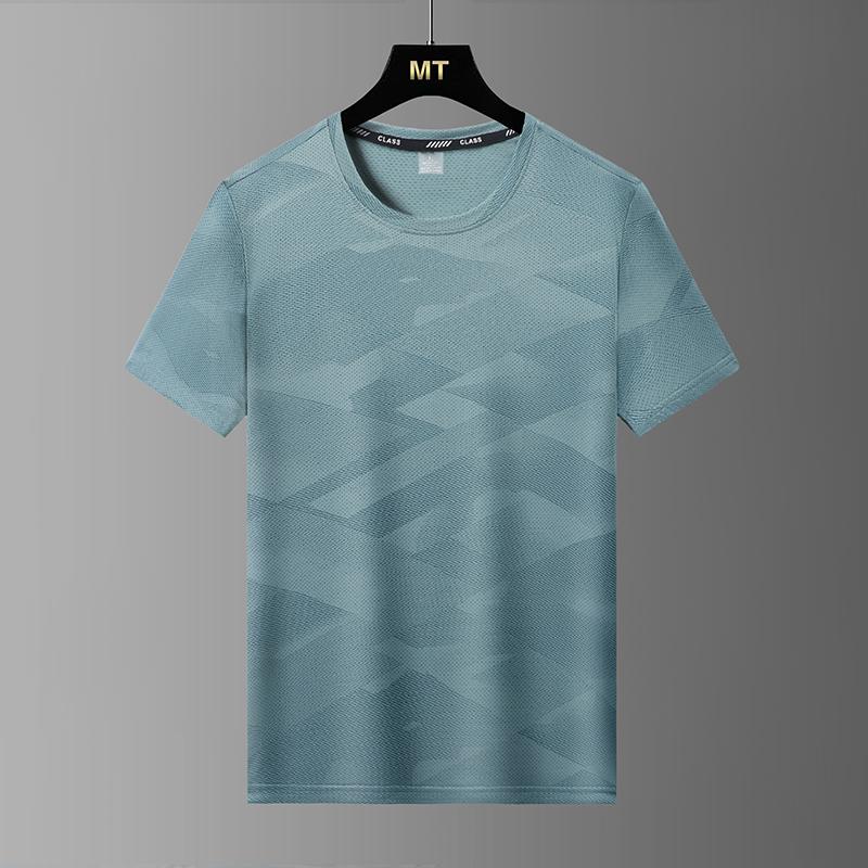Half-sleeved Men's Fashionable Round Neck Ice Silk T-shirt Sports Casual Tops Men's Light And Breathable Fitness Large Size Short-sleeved