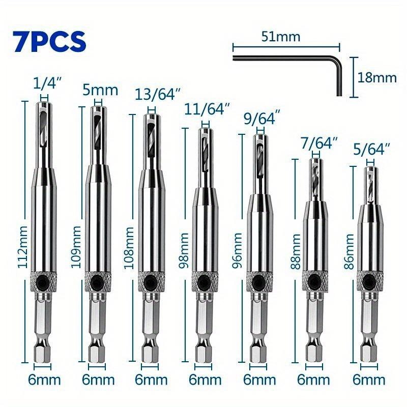

1 Набор сверл для петель с самоцентрирующимся наконечником из легированной стали, инструмент для деревообработки для разметки отверстий под петли дверей и шкафов, с шестигранным ключом 7pcs