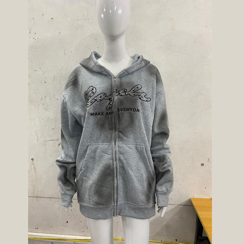 Y2K tie dye gradient zipper hoodie for men and women S серый 2489₽