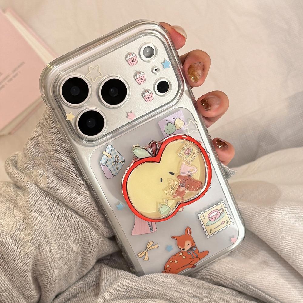 Red Apple Deer Rocking Stand 16 Pro Max Phone Case for IPhone 17, 12 Transparent, 15 Cartoon Series