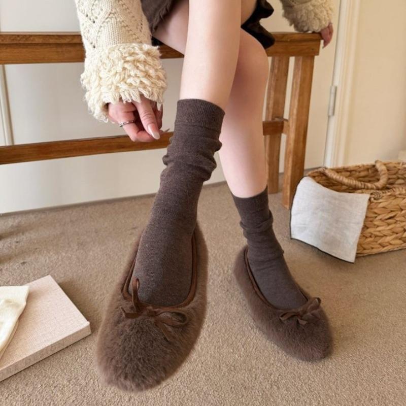Marrad Autumn-Winter Simple Solid Color Mid-Calf Socks Soft and Comfortable Layered Long Socks Postpartum Socks
