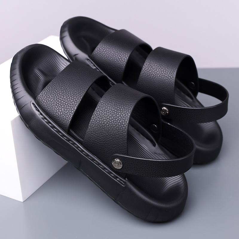 Fashion Solid Color Leather Sandals for Men 2025 Summer New Designer Outwear Casual Beach Shoes Male Dual-use Platform Slipper Shoe Man