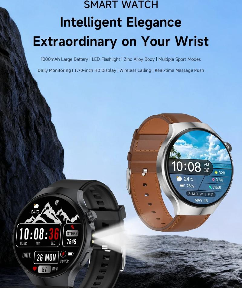 2026 New Military 1000mAh Battery Men's Smart Watch For Men Health Monitoring Bluetooth Call 100+ Sports Mode Flashlight Sport Fitness Smartwatch