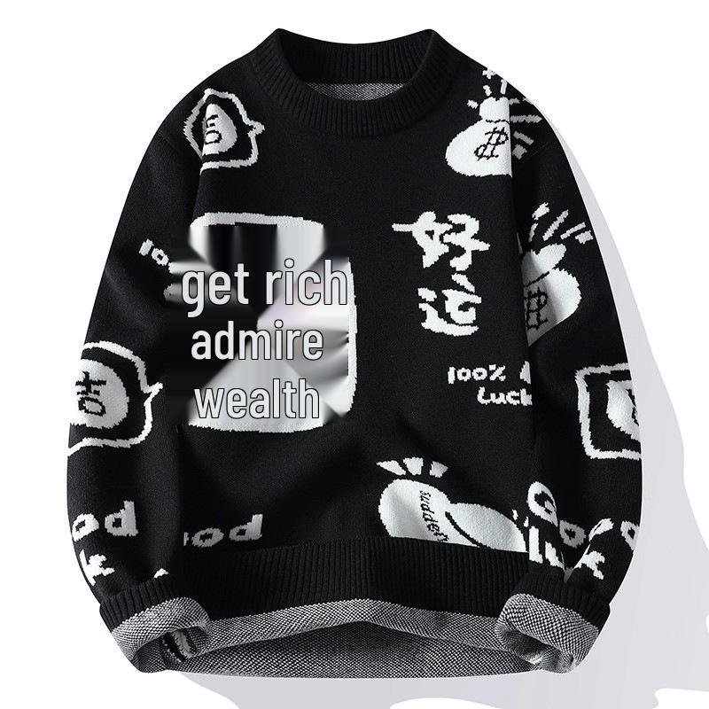 Herrstorlek Festlig Röd Stickad Tröja - Stjärntecken Rund Hals, Höst/Vinter, Exklusiv Känsla, Perfekt för Par