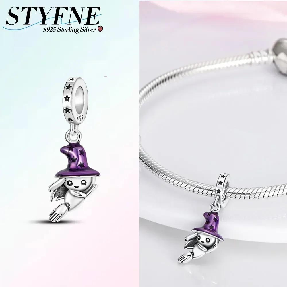 Halloween Leuchtender Magischer Hut Hexe Schwarze Katze Kürbis Charm Perle Kupfer Passend für Originalmarken Armband Schmuck Geschenk