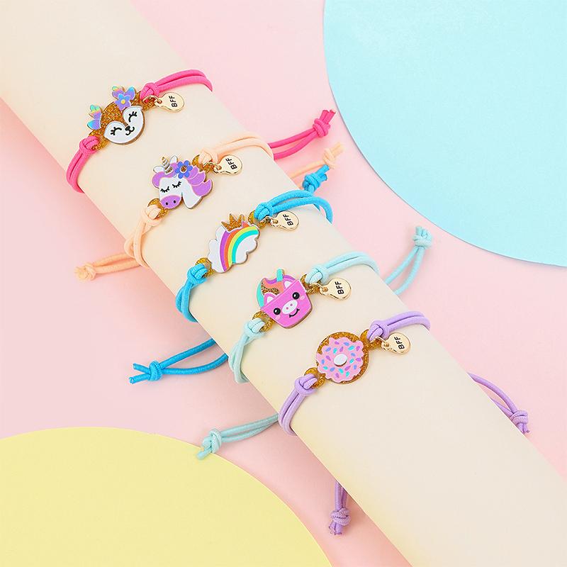 5Pcs/set Cartoon Bear Butterfly Rainbow Charm Adjustable Cord Rope Bracelet for Girl Hairband Use Friendship Gift