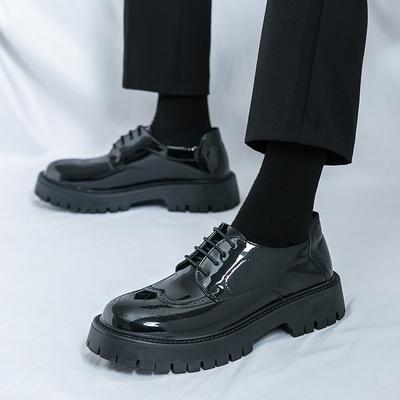 Chaussures en Cuir Décontractées d'Affaires pour Homme à la Mode Chaussures Classiques en Cuir Noir à Blocs Chaussures à Semelle Épaisse et Rehaussantes pour Homme Chaussures Décontractées en Cuir à Lacets