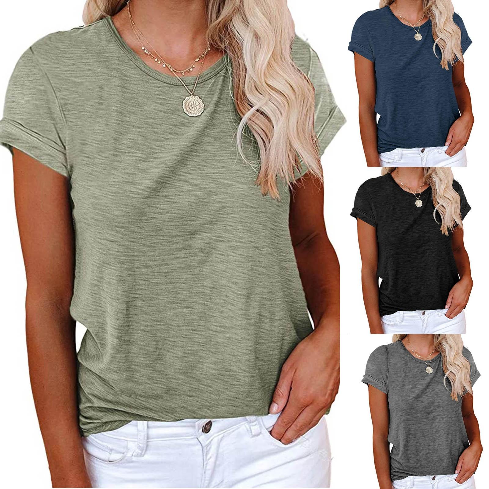 

Women s Short Sleeve Crewneck T Shirts Tees Solid Color Soft Casual Tops