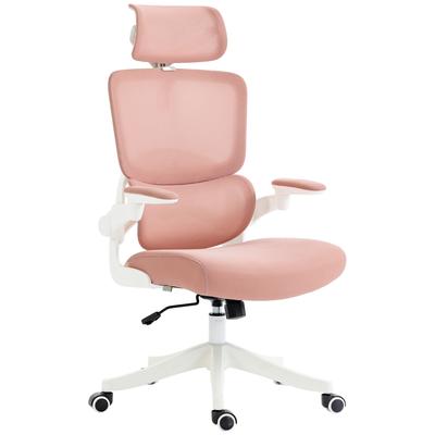 Swivel Mesh Chair Tilting Desk Chair with High Backrest Headrest Armrests 62x58x133 Cm Pink