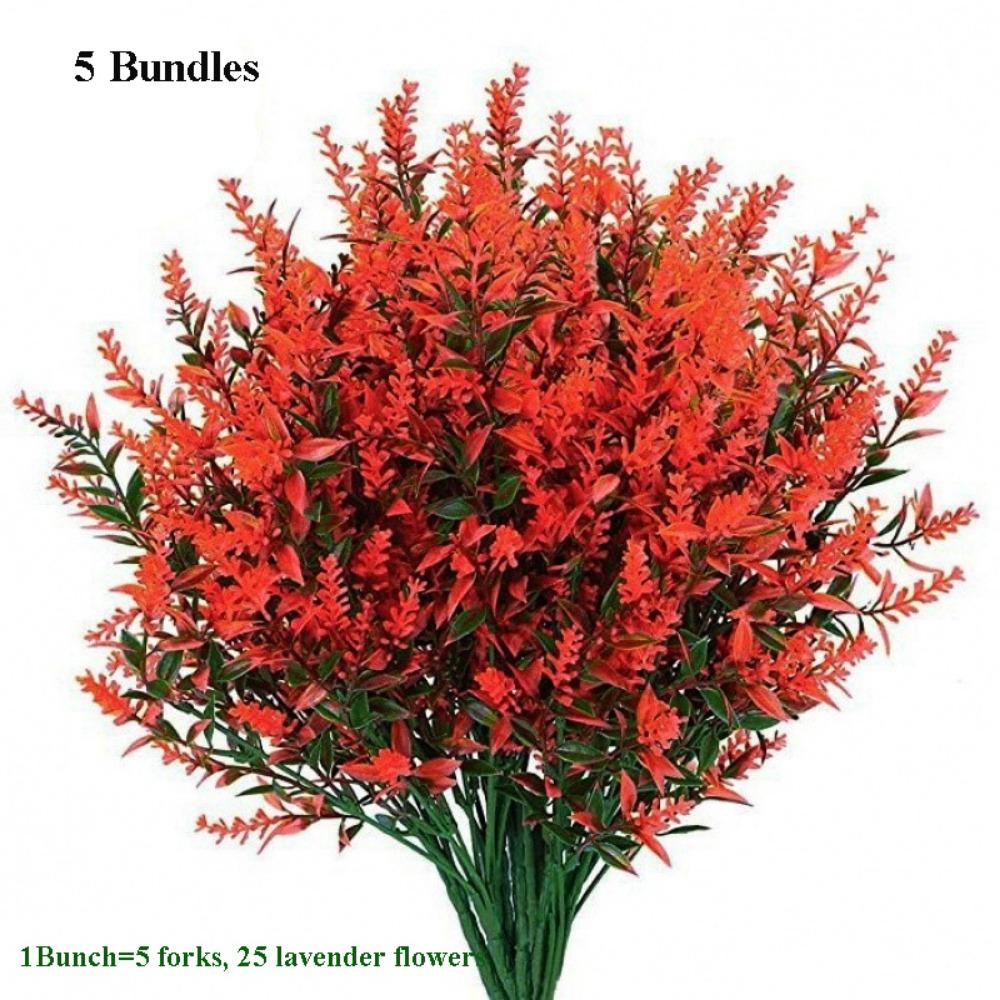 5 Bundles New 5 Heads Artificial Lavender Flowers 36cm 7 Colors Outdoors Garden Lavender Flowers Fake Flowers Wedding Decor оранжевый