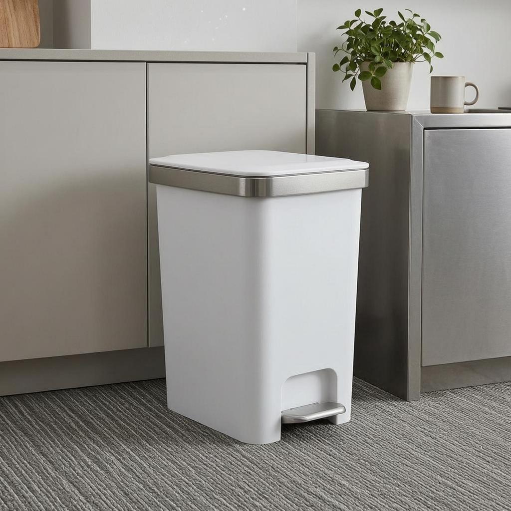 Foot Pedal Trash Can Hands Step Fitted Lid Refuse Container