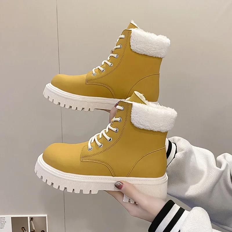 Fashion Women Ankle Boots Winter Shoes for Women Pu Leather Platform Boots Anti-slip Snow Boots Warm Cotton  Para Mujeres