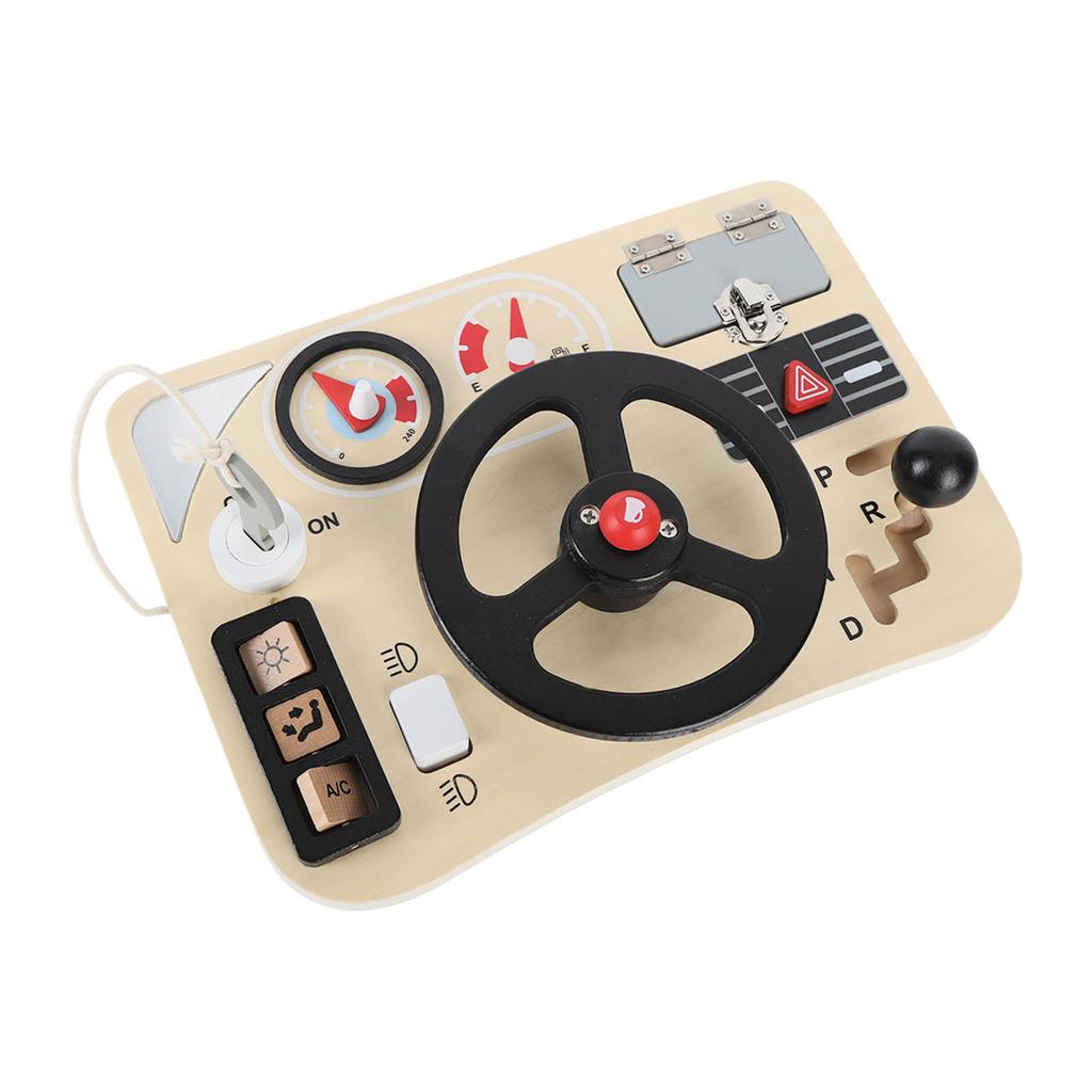 Wooden Steering Wheel Toy Simulation Educational Activity Board Sensory Toy for Toddler Preschooler