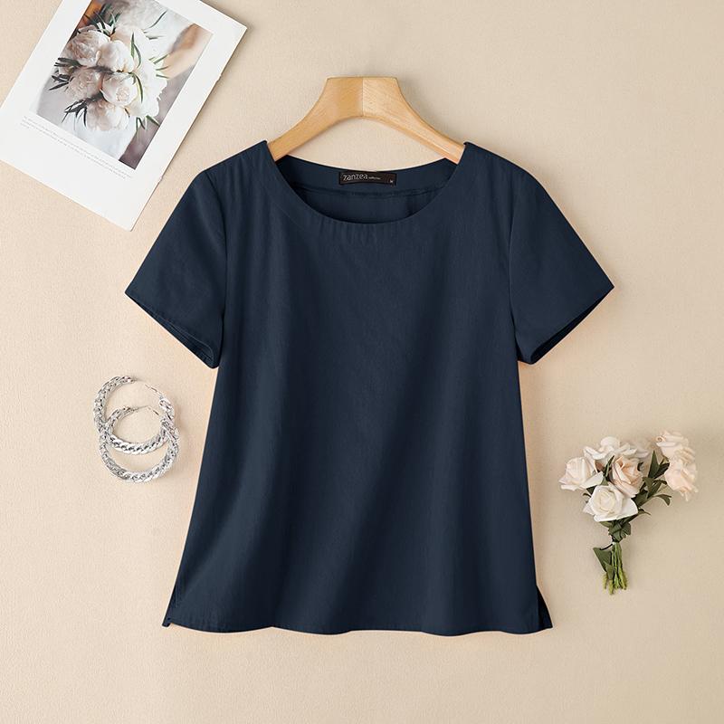 ZANZEA Women Casual Round Neck Summer Cotton Short Sleeve T-Shirts