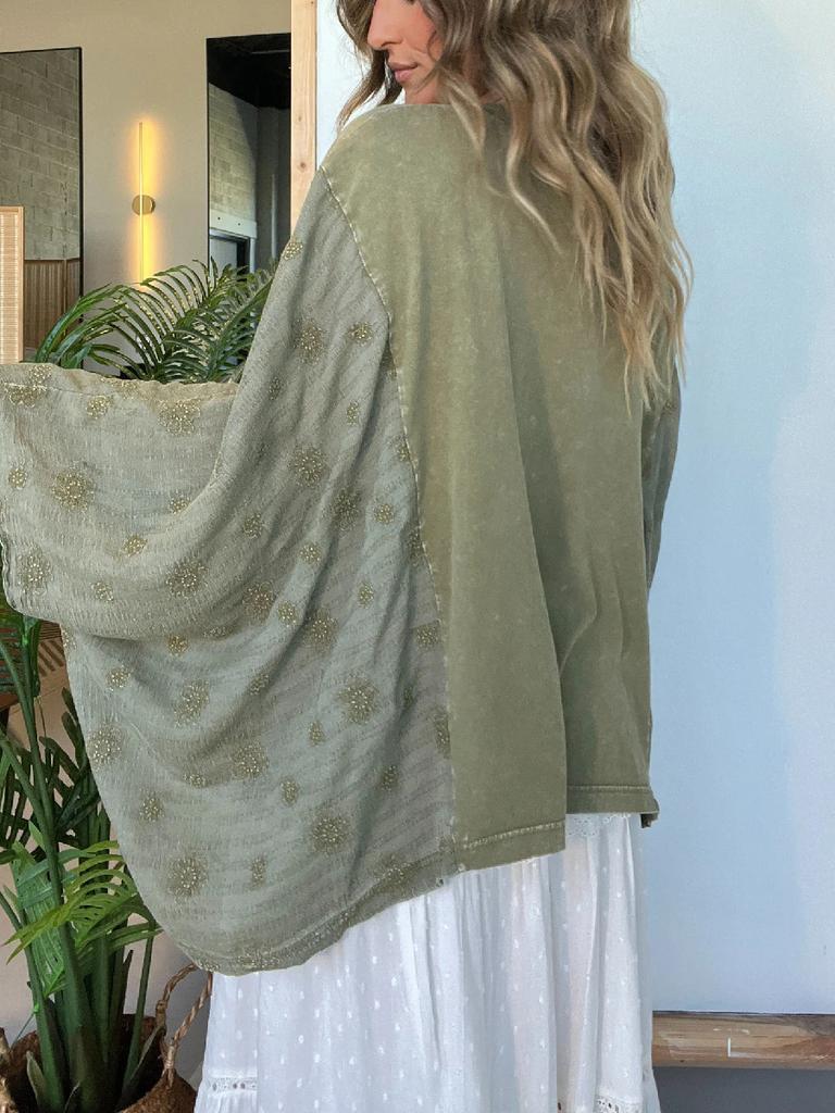 New Printed Crew Neck Loose Casual Batwing Sleeve Top for Women