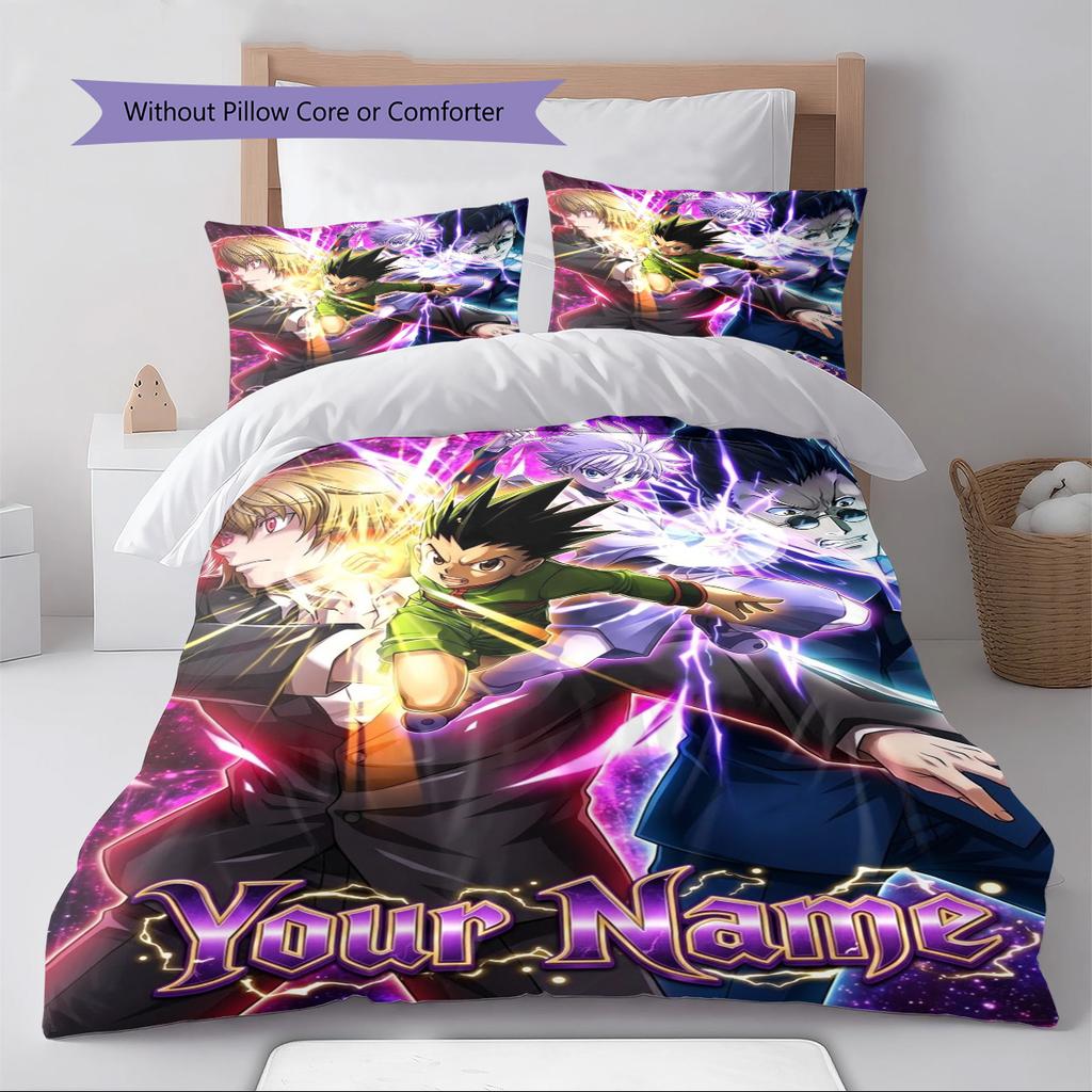 Name Custom Anime Hunter x Hunter Pattern Bedding Set Quilt Cover Pillowcase Home Decor Gift (1 * duvet cover + 2 * pillowcase, without core)