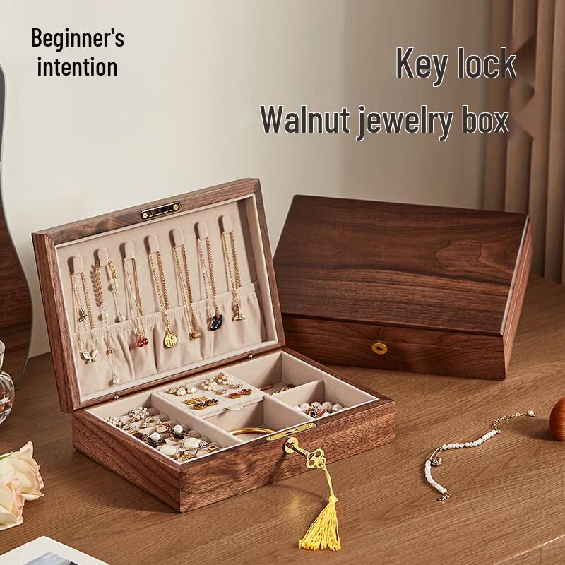Solid Wood Jewelry Storage Box with Lock
