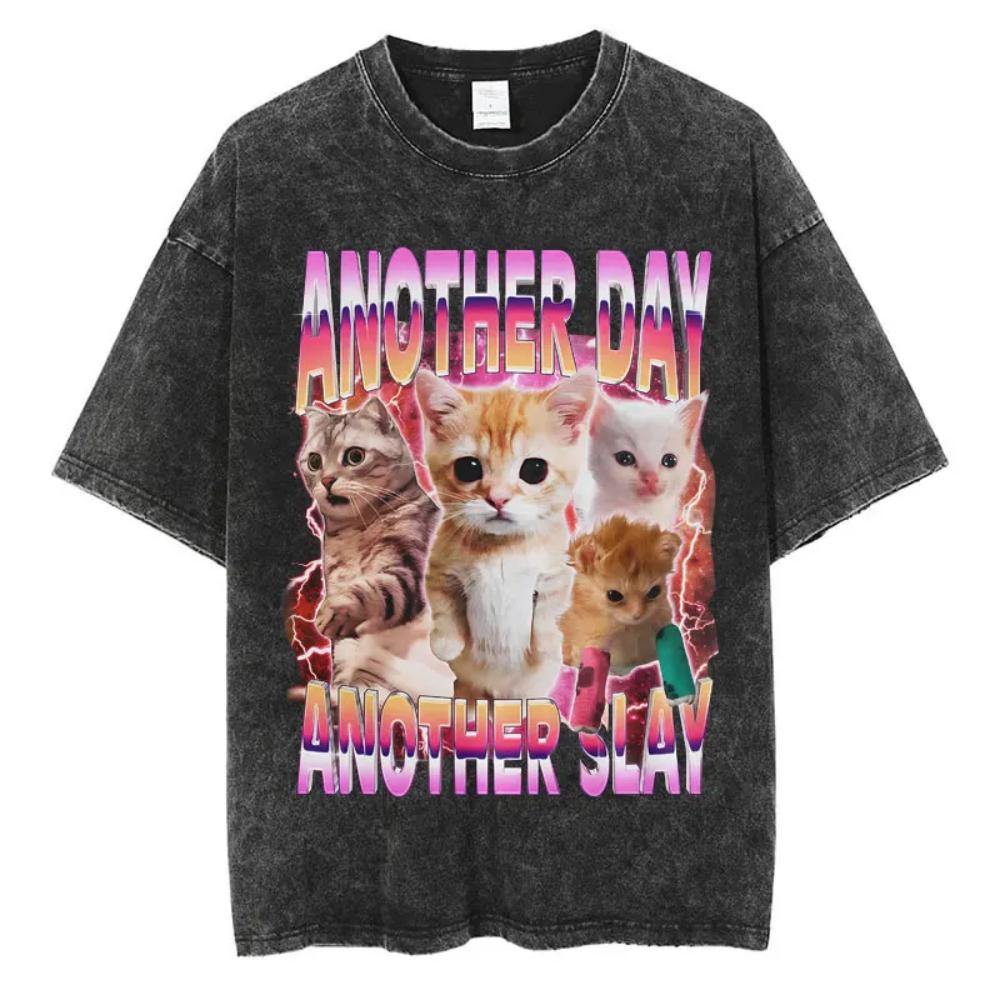 Another Day Another Slay Meme Graphic T-Shirt Funny Retro Washed T Shirt Short Sleeve T-shirt Men Women Casual T Shirts