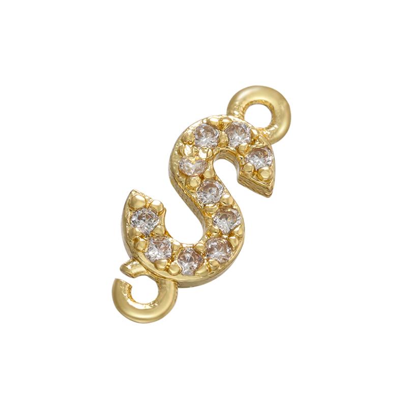 CZ Crystal 26 Initial Letter A-Z Charms Gold Plated Brass Connector for Necklace Bracelet Jewelry Accessories :VD1114