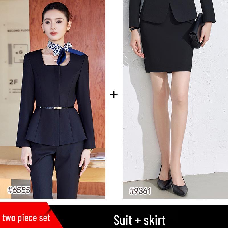 Elegant Women's Autumn/Winter Suit Set for Hotel Receptionist and Beauty Salon Workwear