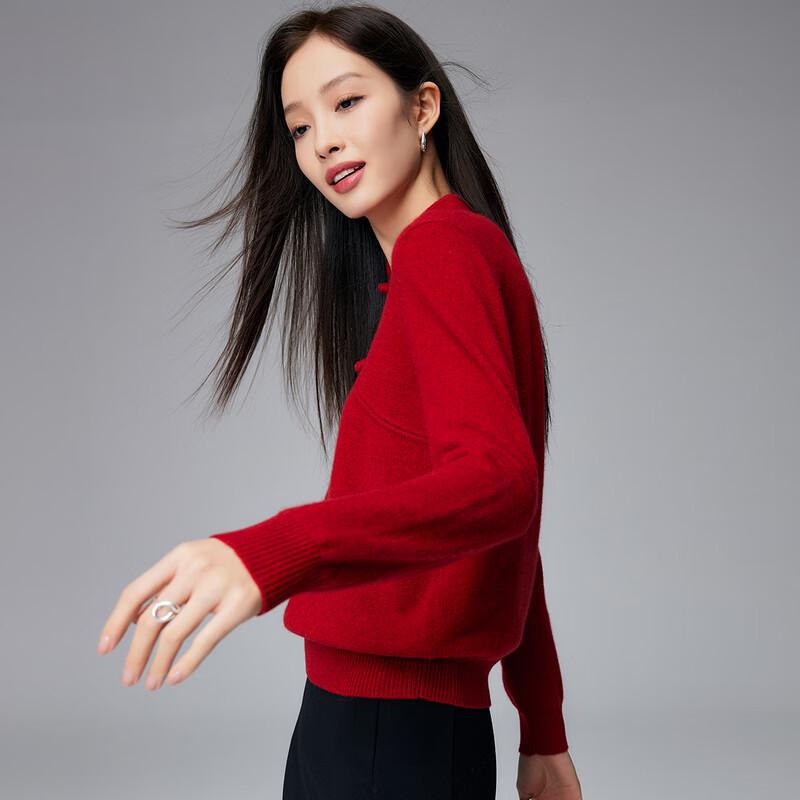 Paruo Women's New Chinese Style Cashmere Stand Collar Sweater
