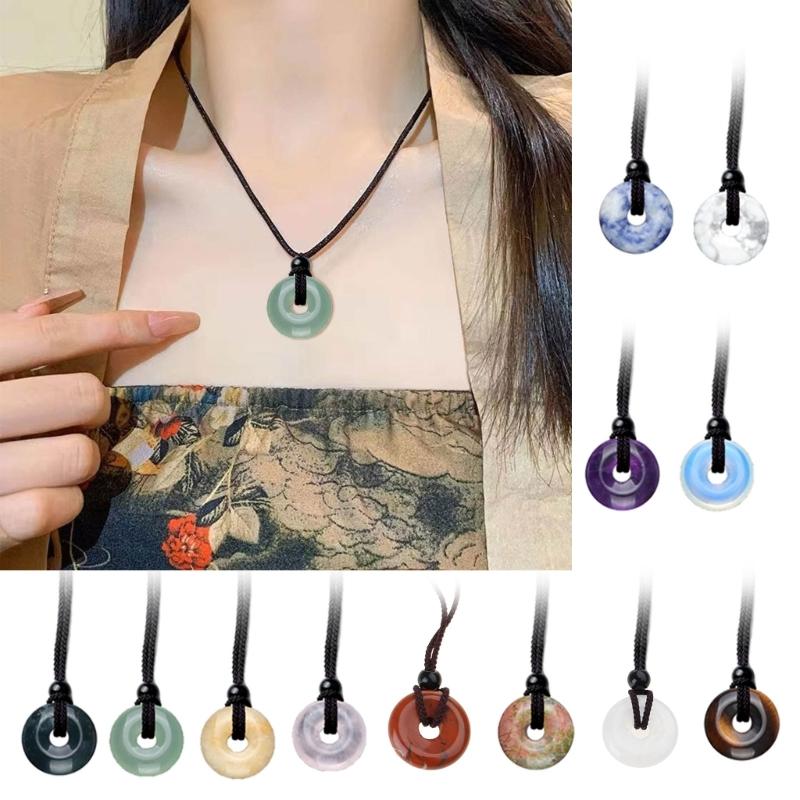 Crystal Agate Pendant Clavicle Chain Adjustable Cold Wind Safety Buckle Necklace