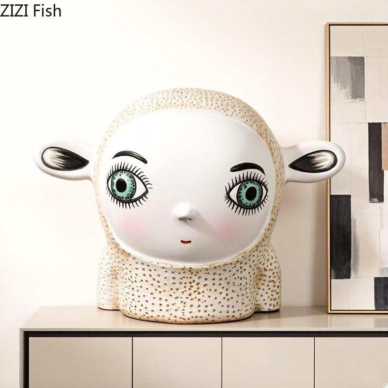 Lovely Cartoon Character Statue with Big Eyes Creative Ornaments Figures Resin Sculpture Desk Decoration Home Decor Accessories