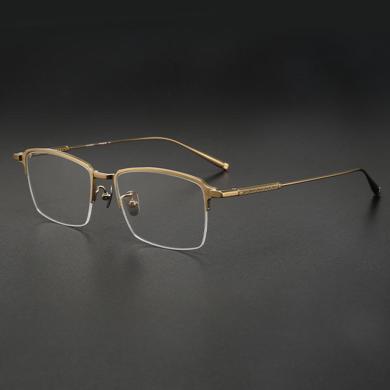 Fashionable Men s Half-Rim Pure Titanium Glasses for Myopia with Blue Light Protection
